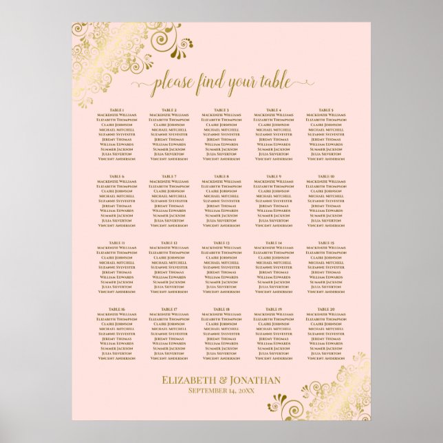 Poster Gráfico de Assentos de Casamento de Mesa Rosa e Do (Frente)