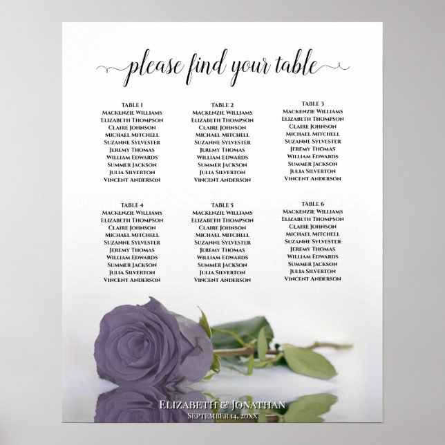 Poster Gráfico de Assentos de Casamento de Mesa Rosa Roxo (Frente)
