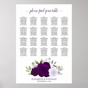 Poster Gráfico de Assentos de Casamento de Mesa Rosas 20