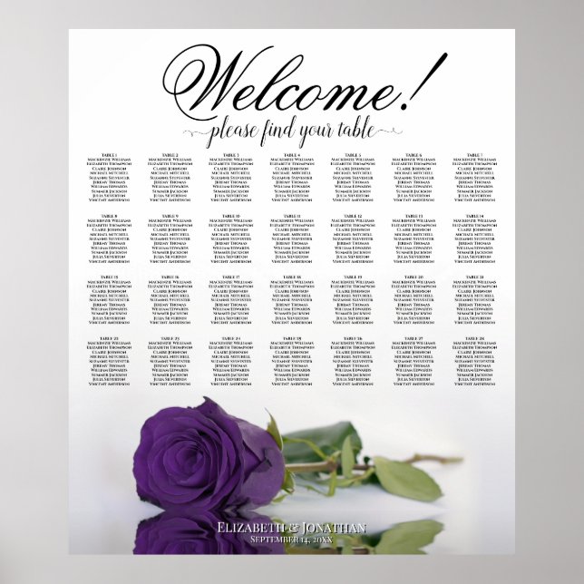 Poster Gráfico de Assentos de Casamento de Mesa Roxo Real (Frente)