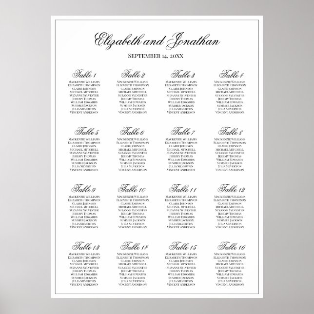 Poster Gráfico de Assentos de Casamento de Mesa Simplesme (Frente)