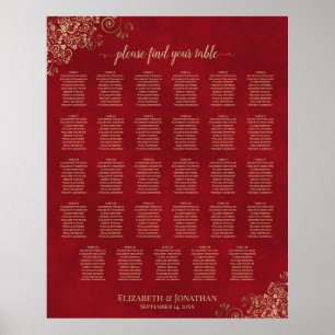 Poster Gráfico de Assentos de Casamento de Mesa Vermelho 