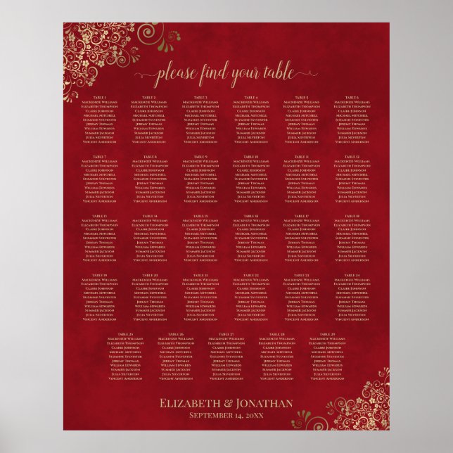 Poster Gráfico de Assentos de Casamento de Mesa Vermelho  (Frente)