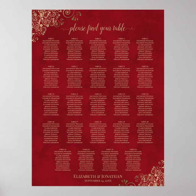 Poster Gráfico de Assentos de Casamento de Mesa Vermelho  (Frente)