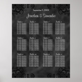 Póster Gráfico de Assentos de Casamento de Mesas 12 Preto