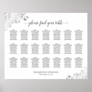 Poster Gráfico de Assentos de Casamento de Mesas 21 Prata