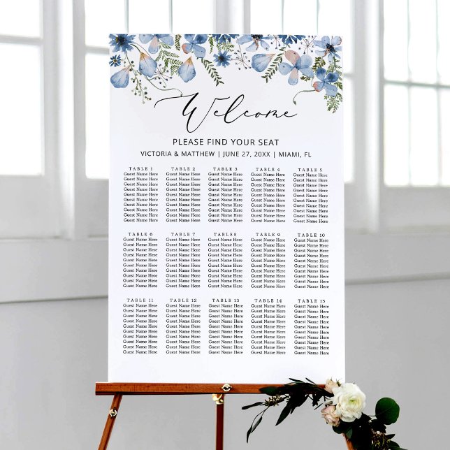 Poster Gráfico de Assentos de Casamento de Mesas com Azul (Criador carregado)