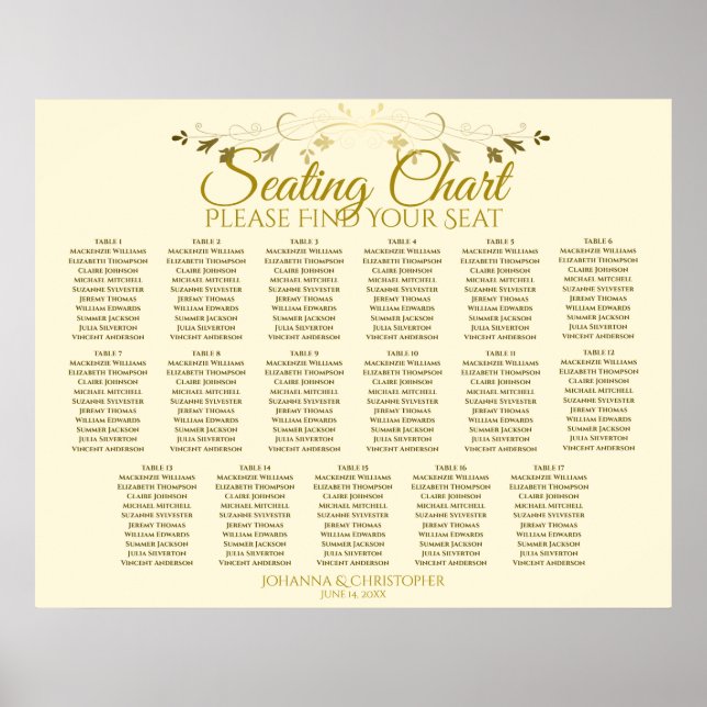 Poster Gráfico de Assentos de Casamento de Mesas do Creme (Frente)