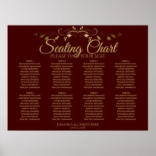 Poster Gráfico de Assentos de Casamento de Mesas Dourado 