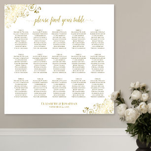 Poster Gráfico de Assentos de Casamento de Mesas Dourado