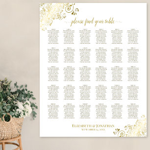 Poster Gráfico de Assentos de Casamento de Mesas Dourado