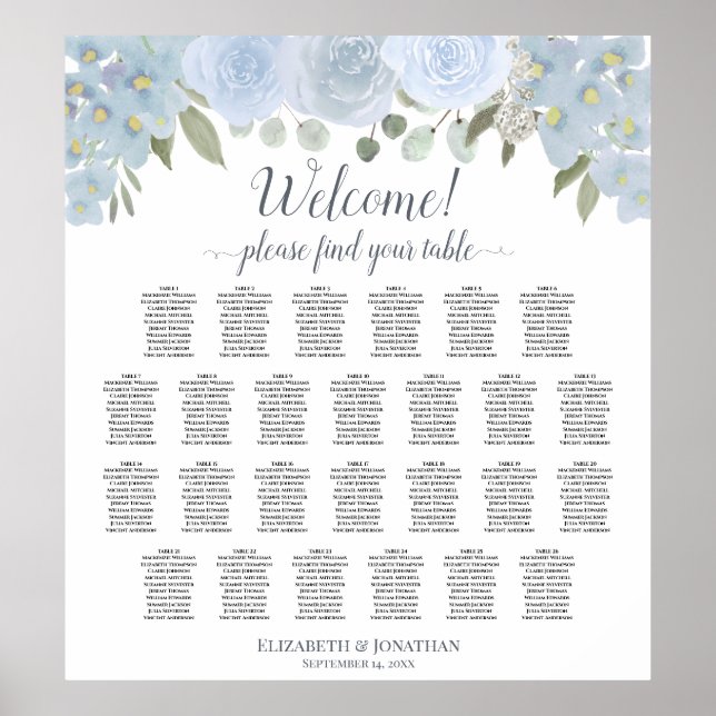 Poster Gráfico de Assentos de Casamento de Mesas Dusty Bl (Frente)