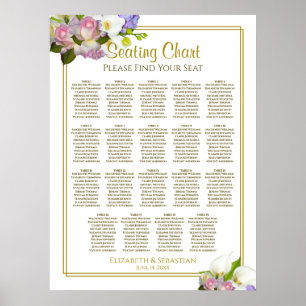 Poster Gráfico de Assentos de Casamento de Mesas Floral 1