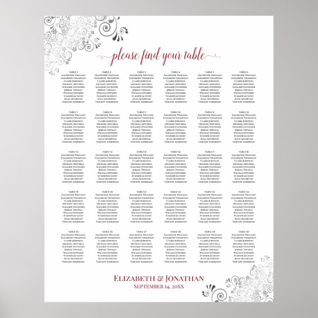 Poster Gráfico de Assentos de Casamento de Mesas Lacy Sil (Frente)