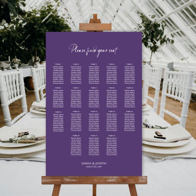 Poster Gráfico de Assentos de Casamento de Mesas Roxo Mod (Criador carregado)