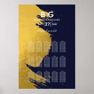 Poster Gráfico de Assentos de Casamento de Monograma Azul