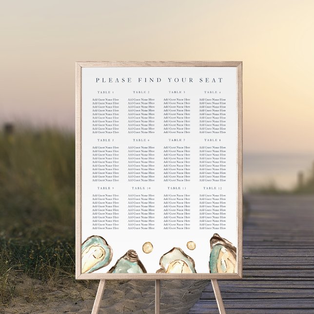Poster Gráfico de Assentos de Casamento de Ostras de Ostr (Coastal oyster wedding seating chart)