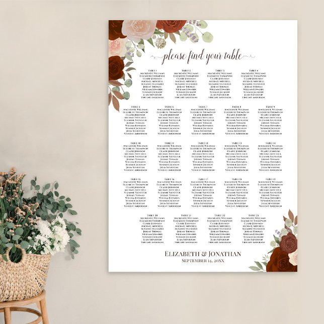Poster Gráfico de Assentos de Casamento de Outono com Ros (In Situ on Wall)