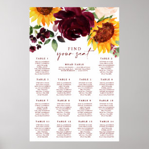 Poster Gráfico de Assentos de Casamento de Outono Girassó