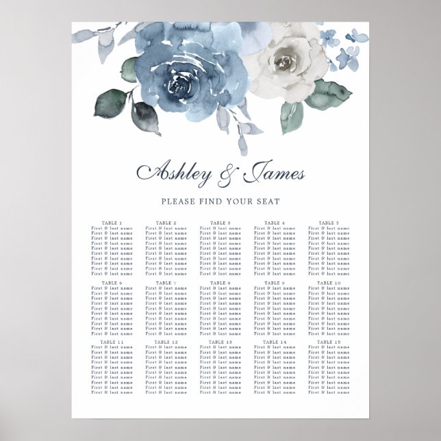 Poster Gráfico de Assentos de Casamento de Rosa Azul-Dust (Frente)