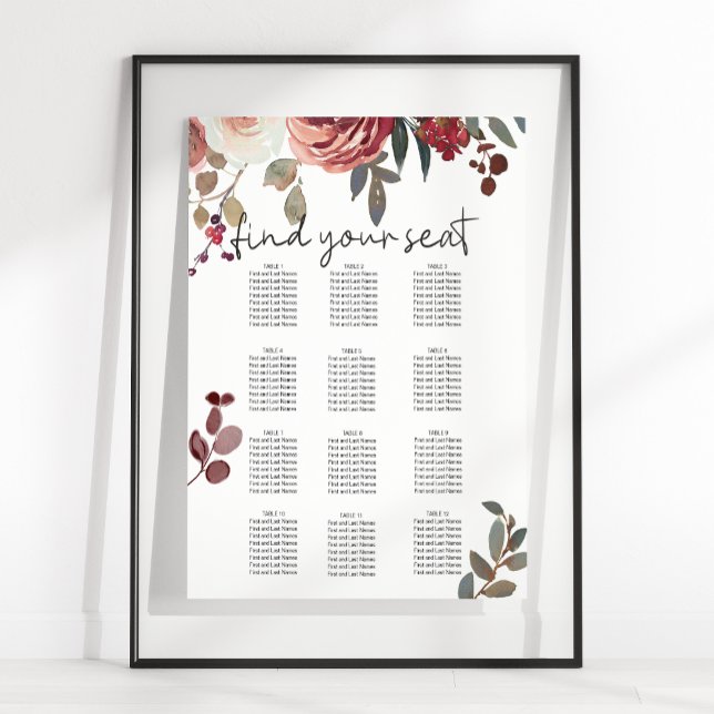 Poster Gráfico de Assentos de Casamento de Rosas Florais  (Criador carregado)