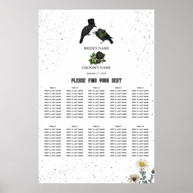 Poster Gráfico de Assentos de Casamento de Rosas Negras d (Frente)