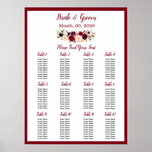 Poster Gráfico de Assentos de Casamento de Rosas vermelh