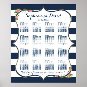 Poster Gráfico de Assentos de Casamento de Stripes Azuis