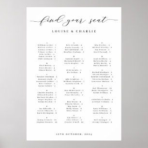 Poster Gráfico de Assentos de Casamento Elegante Alfabeti