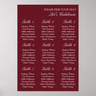 Poster Gráfico de Assentos de Casamento Elegante com Dinh