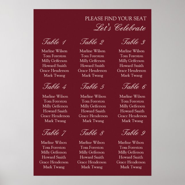 Poster Gráfico de Assentos de Casamento Elegante com Dinh (Frente)