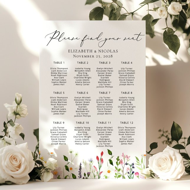 Poster Gráfico de Assentos de Casamento Elegante com Flor (Criador carregado)