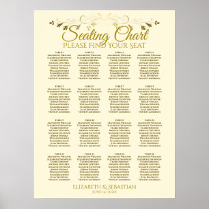 Poster Gráfico de Assentos de Casamento Elegante Dourado 