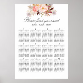Póster Gráfico de Assentos de Casamento Elegante Floral C