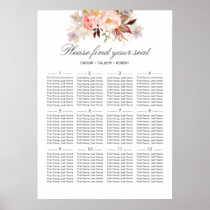 Póster Gráfico de Assentos de Casamento Elegante Floral C