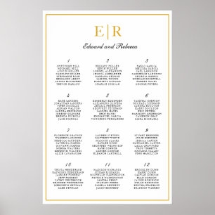 Poster Gráfico de Assentos de Casamento Elegante Monogram