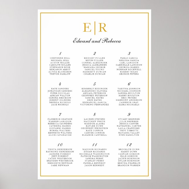 Poster Gráfico de Assentos de Casamento Elegante Monogram (Frente)