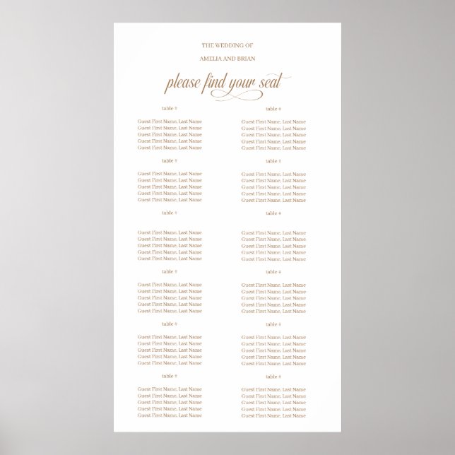 Poster Gráfico de Assentos de Casamento Elegante Simples  (Frente)