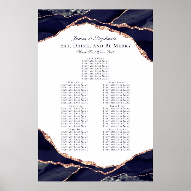 Poster Gráfico de Assentos de Casamento em Ágata Azul Mar (Frente)