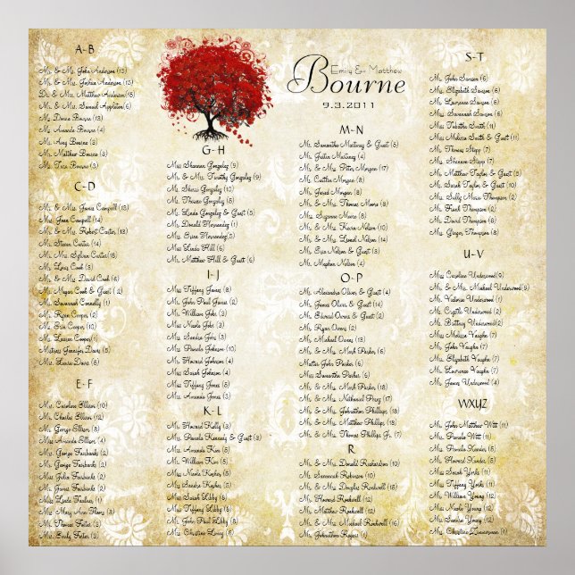 Póster Gráfico de Assentos de Casamento em Damask com Fol (Frente)