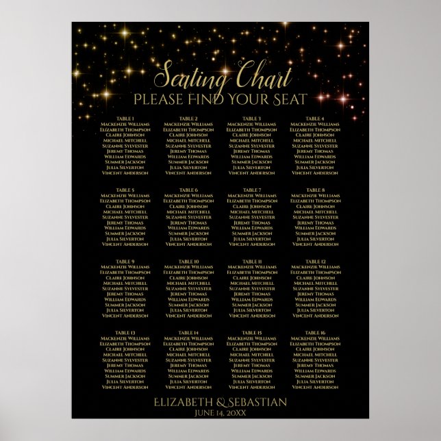 Poster Gráfico de Assentos de Casamento em Mesa com Brilh (Frente)