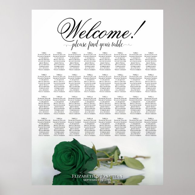 Poster Gráfico de Assentos de Casamento em Mesa com Rosa  (Frente)