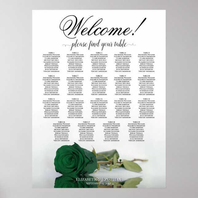 Poster Gráfico de Assentos de Casamento em Mesa com Rosa  (Frente)