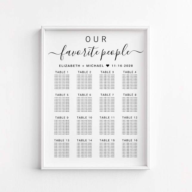 Poster Gráfico de Assentos de Casamento em Mesa de 16 Pes (Criador carregado)