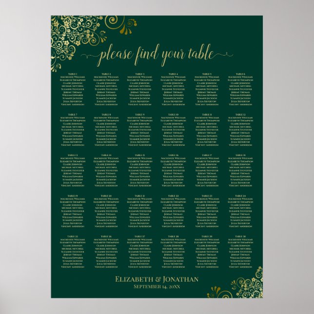 Poster Gráfico de Assentos de Casamento em Mesa de 30 em  (Frente)