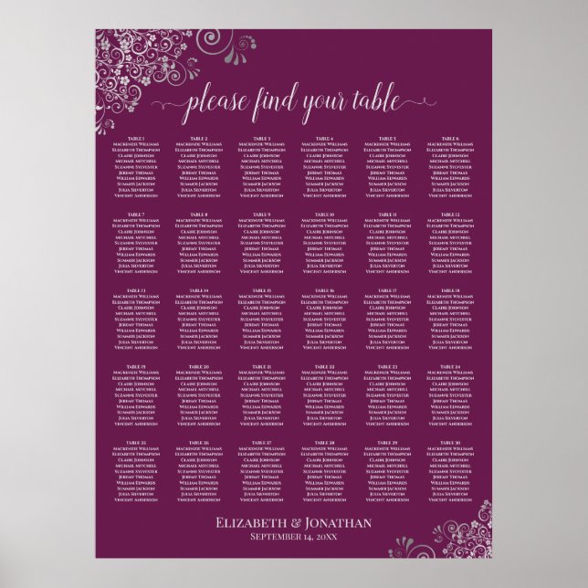 Poster Gráfico de Assentos de Casamento em Mesa de 30 Mag (Frente)