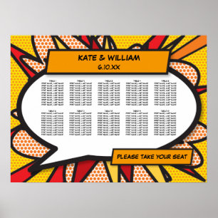 Poster Gráfico de Assentos de Casamento em Quadrinhos Div