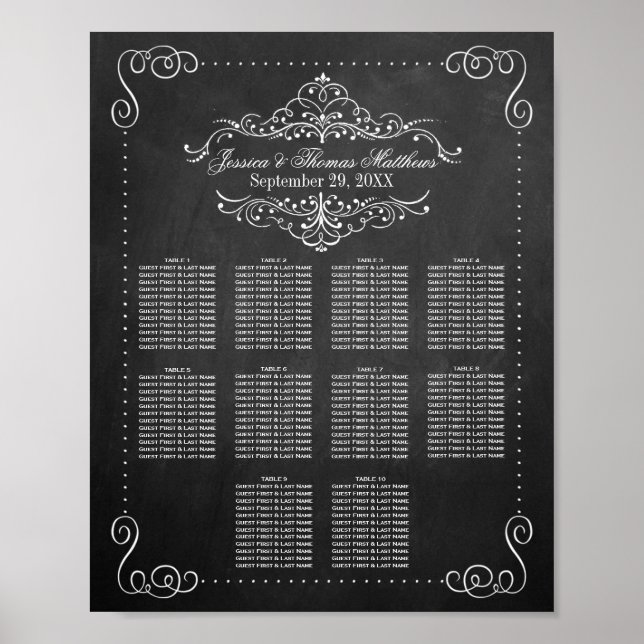 Poster Gráfico de Assentos de Casamento em Quadro Negro c (Frente)