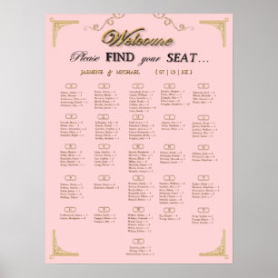 Poster Gráfico de Assentos de Casamento em Rosa Bege e Do