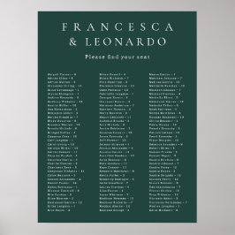 Poster Gráfico de Assentos de Casamento Esmeralda Clássic
